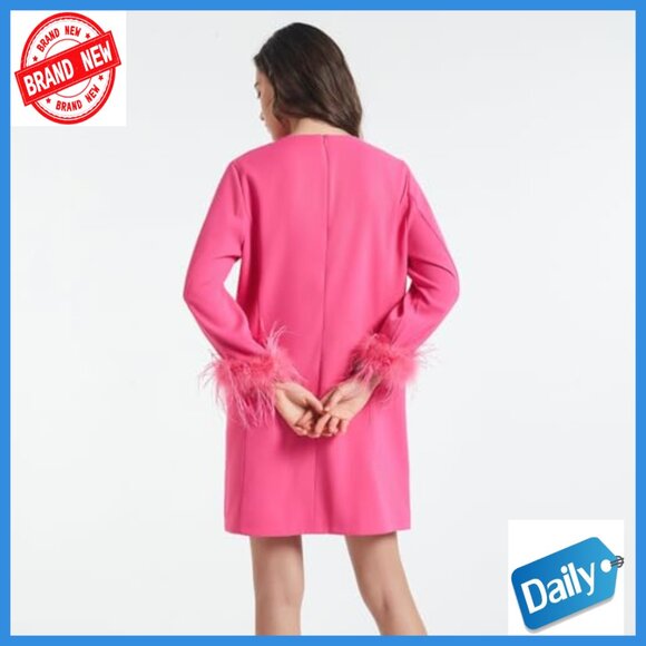 Feather Trim Mini Dress 3/4 Sleeves Sheath Cocktail Party Wedding Guest - Picture 4 of 7